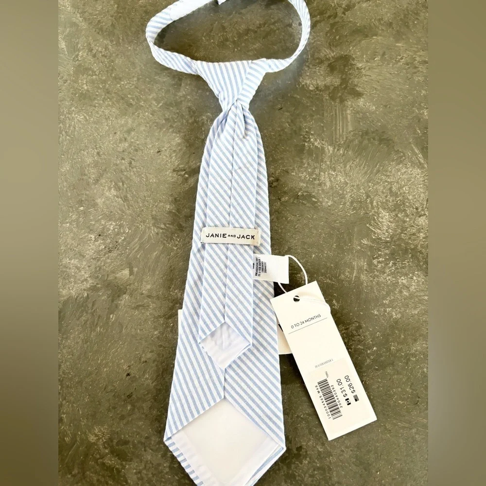 Janie and Jack blue white stripe seersucker tie size 0-24 months new